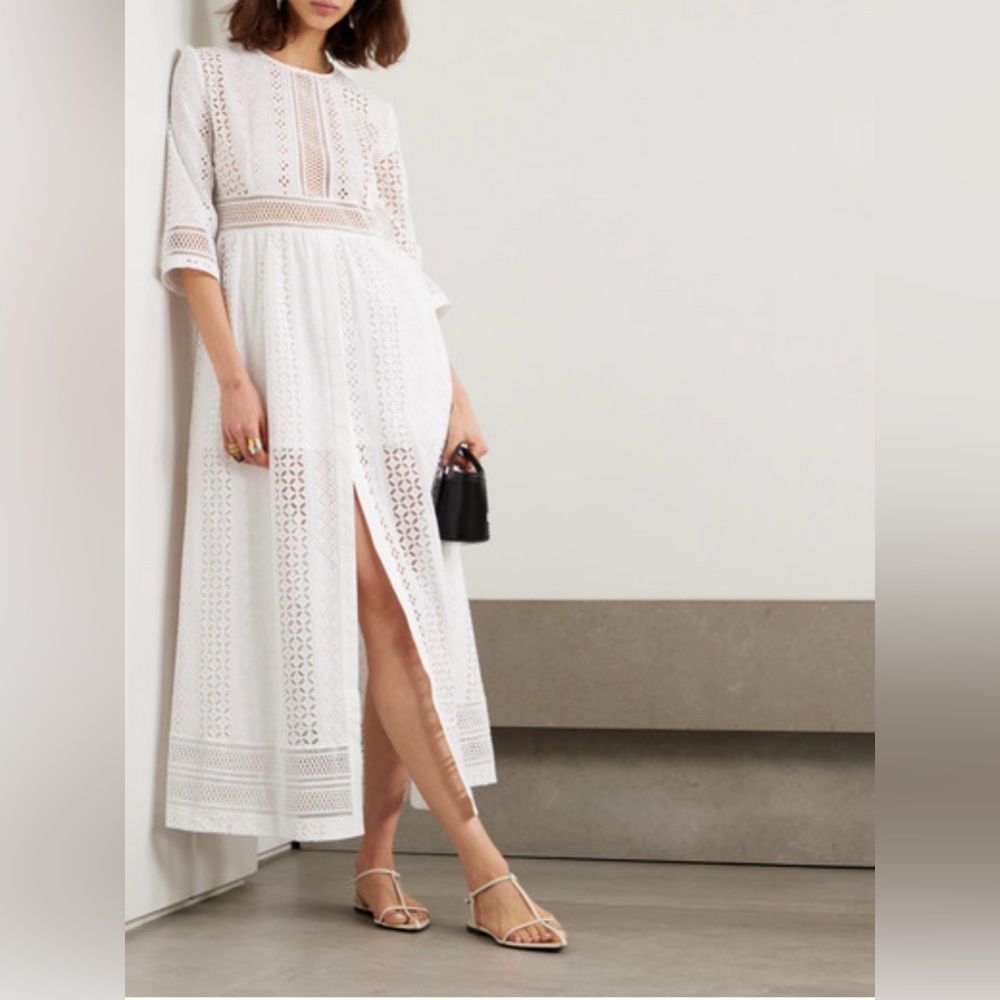 NWT LORETTA CAPONI Broderie Anglaise Cotton Midi Dress - Picture 3 of 15